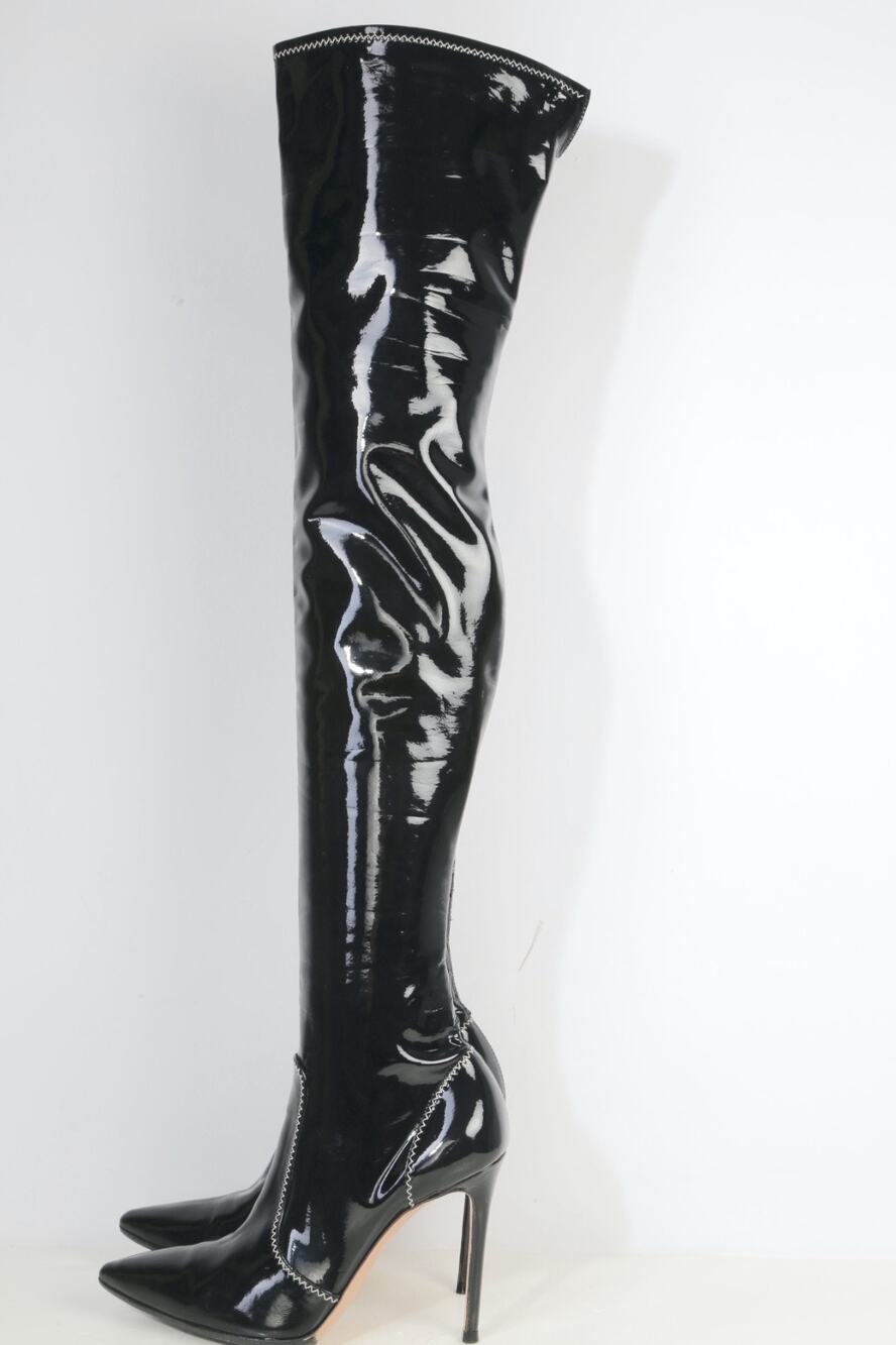 Gianvito Rossi Black Patent Leather Over The Knee OTK Stiletto Boots 36.5 / 6.5